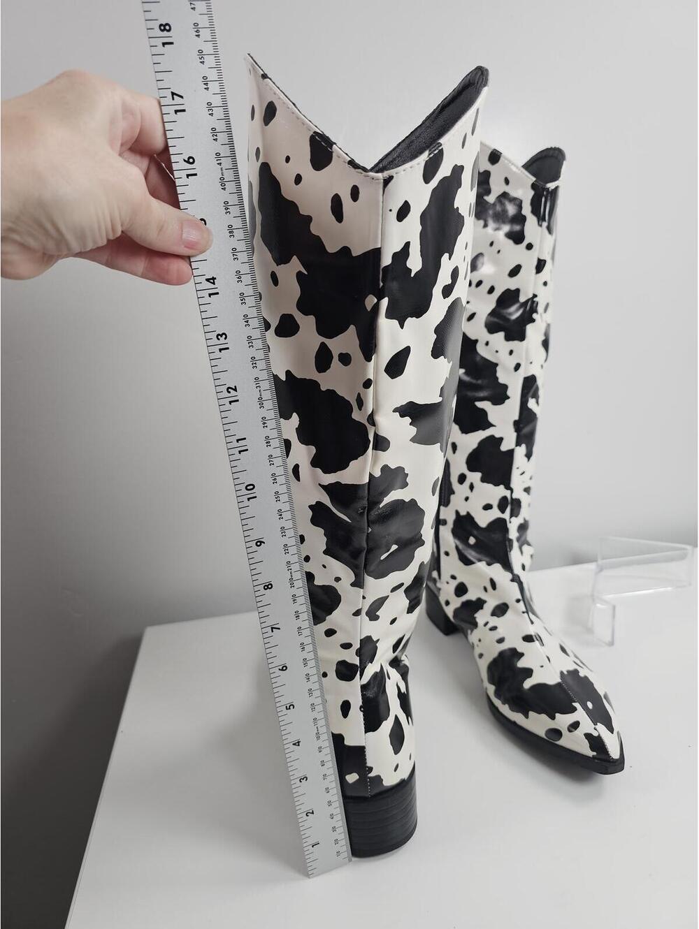 Cow Print Western Style Knee-High Boots Sz 40 - Picture 6 of 10
